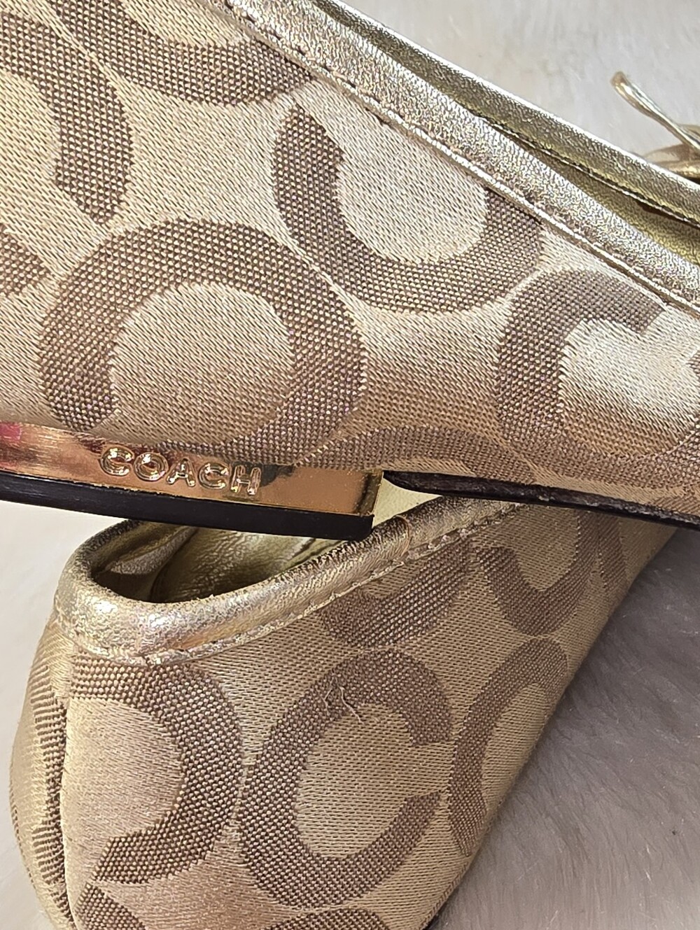 Coach Landon Gold & Gold Signature Ballet Flats - Picture 6 of 11
